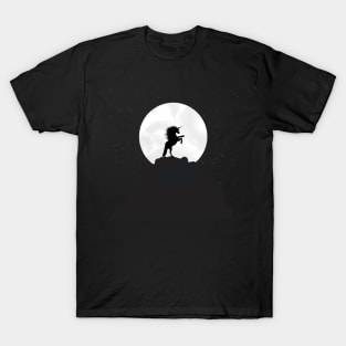 Unicorn on mountain top at full moon T-Shirt